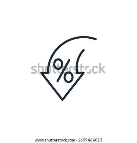 Percentage, arrow, reduction. Reduction of fees, commissions, investments.Vector linear icon isolated on white background.