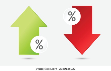 percentage arrow symbol up down, percent arrow icon increase decrease vector illustration, concept of percentage calculation gain loss growth reduction