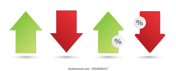 Percentage arrow symbol up down, percent arrow icon increase decrease vector illustration.