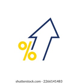 Percentage with arrow up, line icon. Percentage arrow with percent sign. Design concept for banking, credit, interest rate, finance and money sphere.