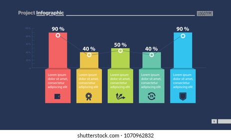 Percentage bar chart with five elements. Business data. Graph, background, design. Creative concept for infographic, template, presentation, performance, report.