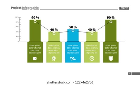 Percentage bar chart with five elements. Business data. Graph, background, design. Creative concept for infographic, template, presentation, performance, report. Can be used for topics like statistics