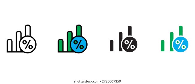 Ícone de gráfico de barras de porcentagem define vetor no plano de fundo branco. negócios, finanças, estatísticas, dados, análise, porcentagem, gráfico, gráfico, ícone de barra. ilustração de vetor.