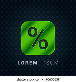 Percentage Bright Green chromium precious metallic 3D Icon / Logo Design