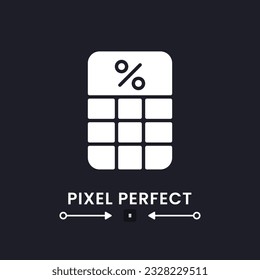 Percentage calculator white solid desktop icon. Tax rate. Loan interest. Investment return. Pixel perfect, outline 2px. Silhouette symbol for dark mode. Glyph pictogram. Vector isolated image