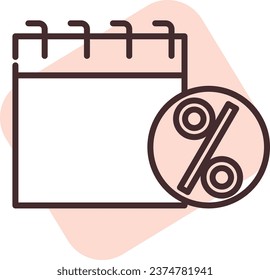 Percentage calendar, illustration or icon, vector on white background.