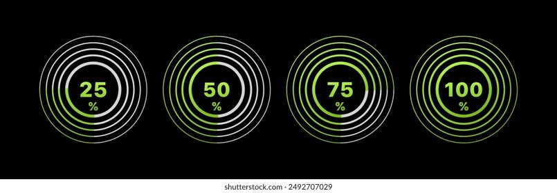 Percentage Charge Set Icons. Pie chart icons. Flat style. Vector icons.