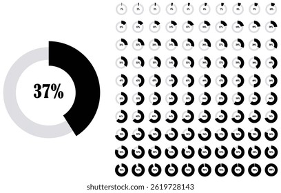 Percentage Chart Icon set with circular progress rings, bold fill segments, clean gauge shapes, and data marks used for showing numeric progress levels.