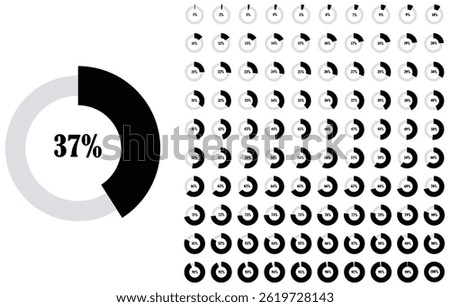 Percentage Chart Icon set with circular progress rings, bold fill segments, clean gauge shapes, and data marks used for showing numeric progress levels.