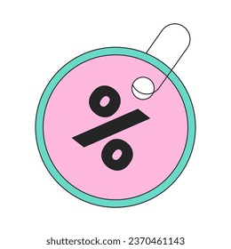 Percentage circle tag 2D linear cartoon marketing sticker. Round discount with string isolated line vector price badge white background. Color flat spot illustration, advertising commercial event