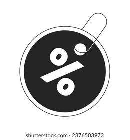 Percentage circle tag black and white 2D line cartoon price tag. Round discount with string isolated vector outline sticker sale holiday. Monochromatic flat spot illustration, retail promotion label