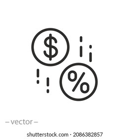 Percentage Commission Icon, Decrease In Interest Rate, Brokerage, Low Price, Reduce Cost, Sale Percent Tax, Cashback, Thin Line Symbol - Editable Stroke Vector Illustration