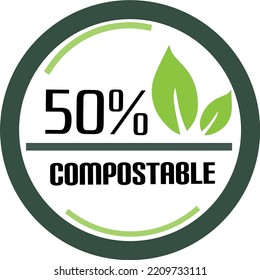 % percentage of compostable circular vector art illustration with fantastic looking font and black green color