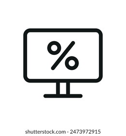 Percentage computer screen isolated icon, online sales vector symbol with editable stroke
