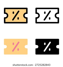 Porcentaje de iconos de boletos de Cupón para descuentos de comercio electrónico adecuados para App móviles, App de Web y medios impresos. Múltiples iconos de estilo, 