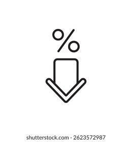 Percentage Decline Icon Vector Representing Discounts, Decrease, and Statistical Reduction for Digital Artwork Editable Illustration Isolated on a White Background