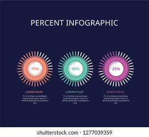 Percentage diagram presentation design elements. Set of circle percentage diagrams. Modern percent infographic. 3 steps or options for your workflow layout, diagram, annual report, web. EPS10