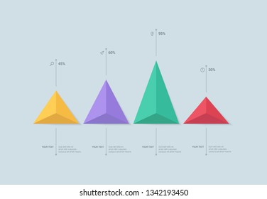 Percentage diagram presentation design elements. Triangle graph presentation. Can be used for workflow layout, diagram, number options, icons for 4 options, web design. illustration ,EPS10