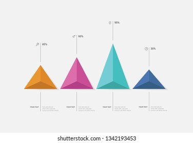 Percentage diagram presentation design elements. Triangle graph presentation. Can be used for workflow layout, diagram, number options, icons for 4 options, web design. illustration ,EPS10