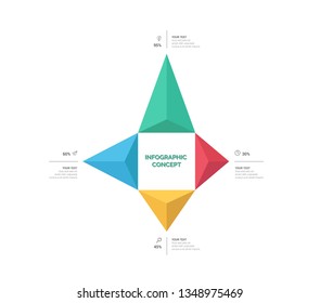 Percentage diagram presentation design elements. Triangle graph presentation. Can be used for workflow layout, diagram, number options, icons for 4 options, web design. illustration ,EPS10