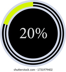 percentage diagram showing 20% ready-to-use for web design, user interface (UI) or infographic - indicator with yellow and black
