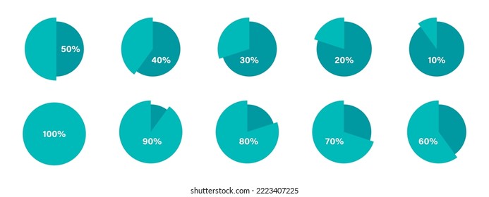 Percentage diagrams collection. Percentage pie charts. Pie chart percentage icons set. Progress bar. Data information infographic. EPS 10