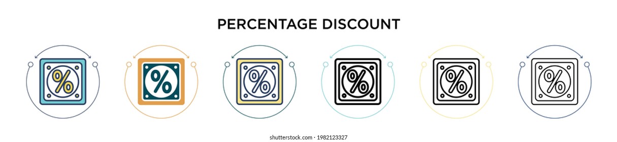 Percentage discount icon in filled, thin line, outline and stroke style. Vector illustration of two colored and black percentage discount vector icons designs can be used for mobile, ui, web