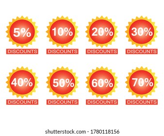 Percentage of discount tags, set of banner elements for website and advertising