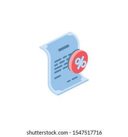 Percentage Document Certificate. Vector 3d isometric, color web icon, new flat style. Creative illustration design, idea for infographics.