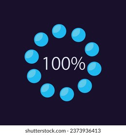 Percentage dot infographic chart design template for dark theme. One hundred. Editable radial infochart with performance completeness. Visual data presentation. Myriad Pro-Bold, Regular fonts used