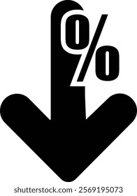 Percentage Down Icon, Discount Arrow Icon, Downward Percent Symbol, Price Reduction Icon, Percent Decrease Indicator