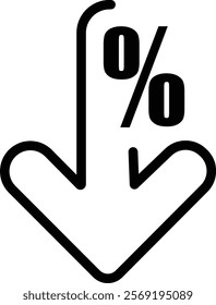 Percentage Down Icon, Discount Arrow Icon, Downward Percent Symbol, Price Reduction Icon, Percent Decrease Indicator