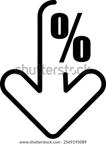 Percentage Down Icon, Discount Arrow Icon, Downward Percent Symbol, Price Reduction Icon, Percent Decrease Indicator