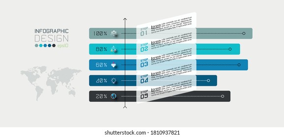 Percentage graphs are used to show the results of work, studies, and predictions 5 steps by vector infographic.