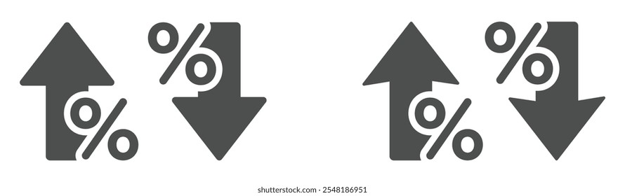 Crecimiento porcentual y disminución de iconos vectoriales planos