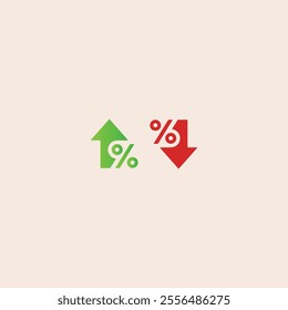 Percentage growth and decline icons. Percent arrow up and down flat style symbols flat vector design.