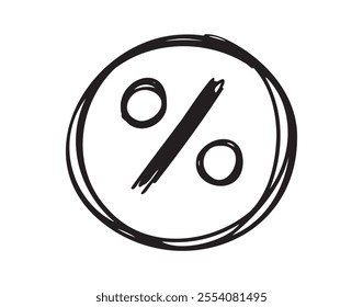  Percentage hand drawn doodle symbol. Drawing line percentage in circle shape sketch icon. . Vector illustration