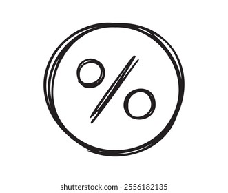  Percentage hand drawn doodle symbol. Drawing line percentage in circle shape sketch icon. . Vector illustration