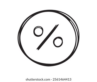  Percentage hand drawn doodle symbol. Drawing line percentage in circle shape sketch icon. . Vector illustration