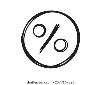  Percentage hand drawn doodle symbol. Drawing line percentage in circle shape sketch icon. . Vector illustration