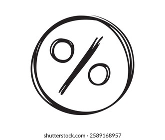  Percentage hand drawn doodle symbol. Drawing line percentage in circle shape sketch icon. . Vector illustration