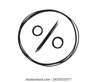  Símbolo de doodle desenhado à mão de porcentagem. Porcentagem da linha de desenho no ícone de esboço da forma do círculo. . Ilustração vetorial