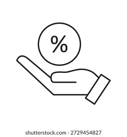 Percentage in Hand Editable Stroke Outline Icon, Discount and Offer Hand Editable Outline Vector Icon..eps