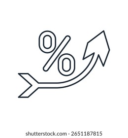 Percentage icon and arrow graph up. Growth.Vector linear illustration isolated on white background.