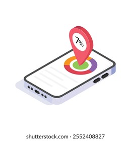 Icono de porcentaje ubicado dentro de un pin de ubicación, que simboliza puntos de datos