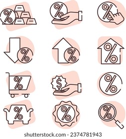 Conjunto de iconos de porcentaje, ilustración o icono, vector sobre fondo blanco.