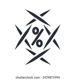 Percentage icon surrounded by thorny objects. Active investment protection. Vector illustration isolated on white background.