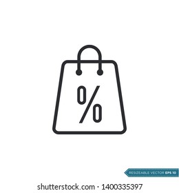 Percentage icon vector template. Shopping bag flat design