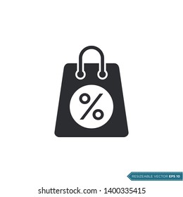 Percentage icon vector template. Shopping bag flat design