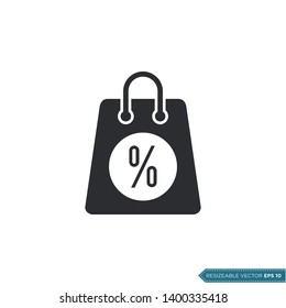 Percentage icon vector template. Shopping bag flat design